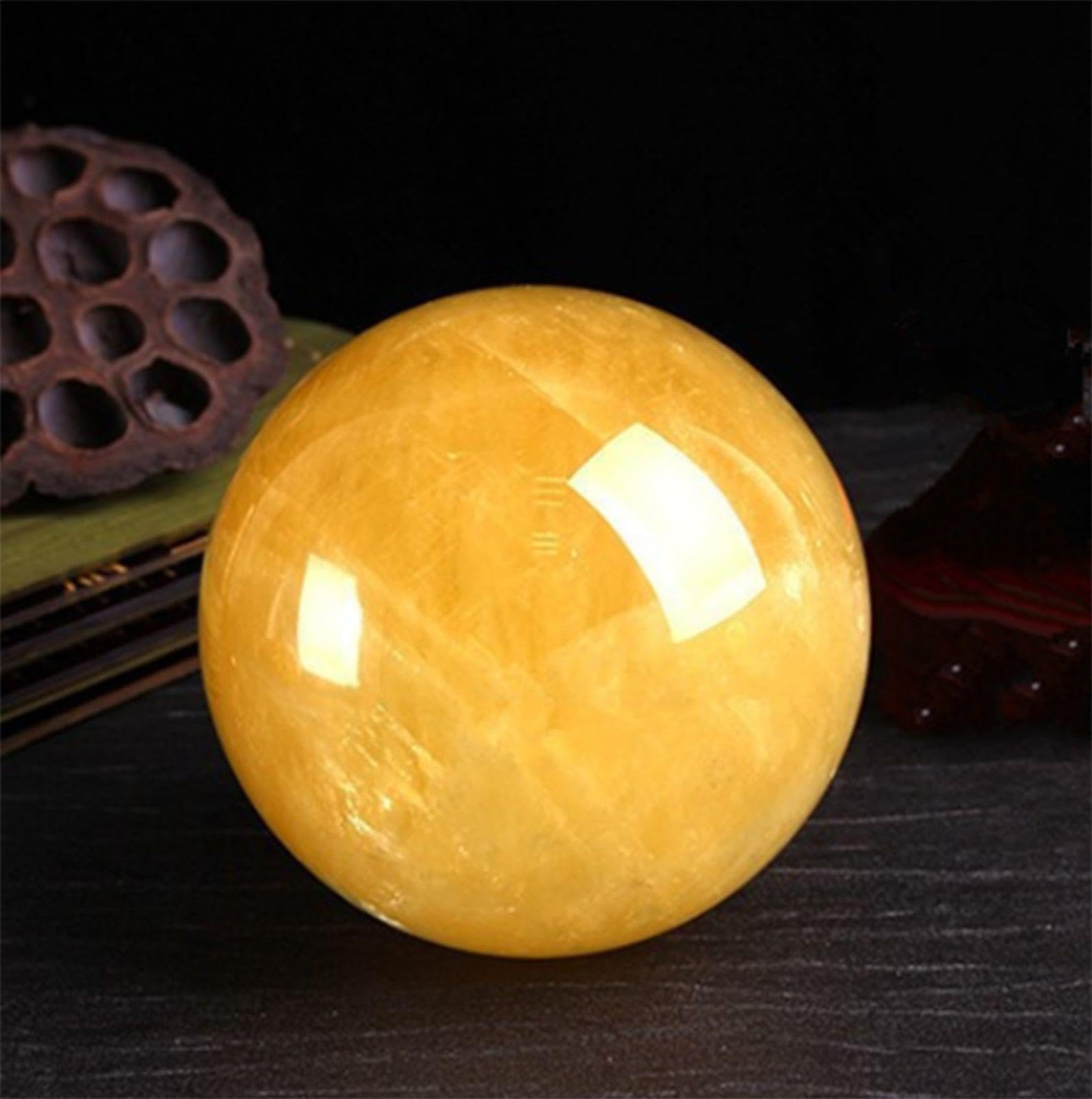 Sfera di Cristallo Giallo Naturale Sfera di Cristallo di Quarzo Citrino Lucidato con Supporto per Reiki, Decorazioni per La Casa, Cristalli e Pietre Curative Ornamento Fengshui,80mm