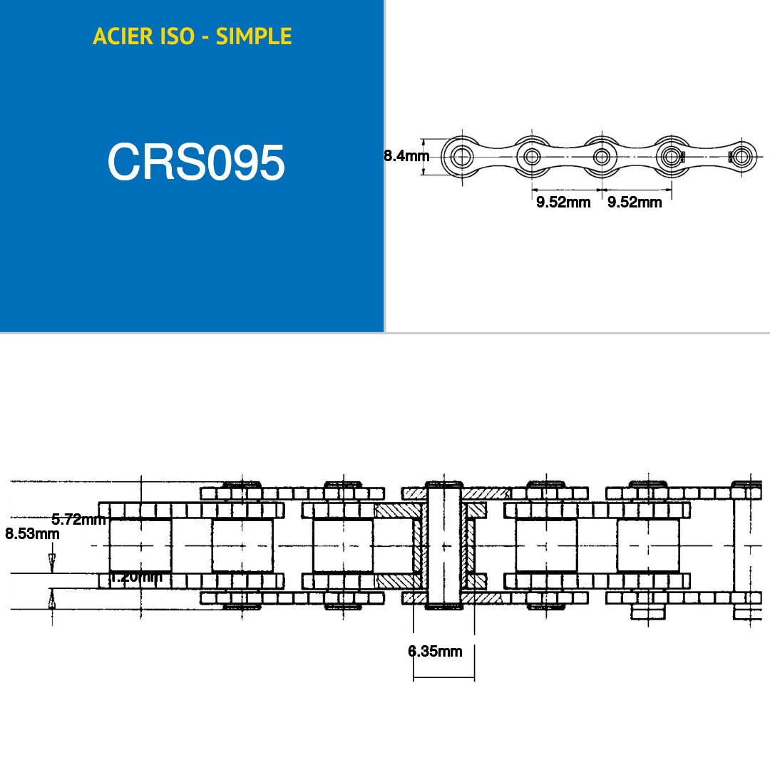 Cadenas de transmisión estándar 06B-1 Acero Paso 9,52 mm ISO Rollo 5 metros