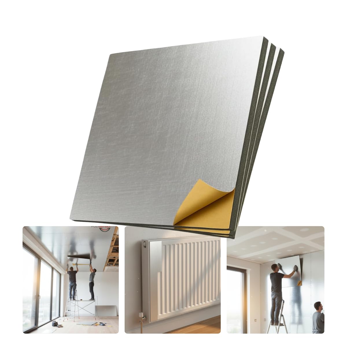 Aislante térmico y acústico autoadhesivo para el hogar | Ideal para ventanas, paredes, techos y radiadores | Reduce ruido, vibraciones, frío y calor | Aluminio resistente de 10 mm | 100×50 cm | (1)