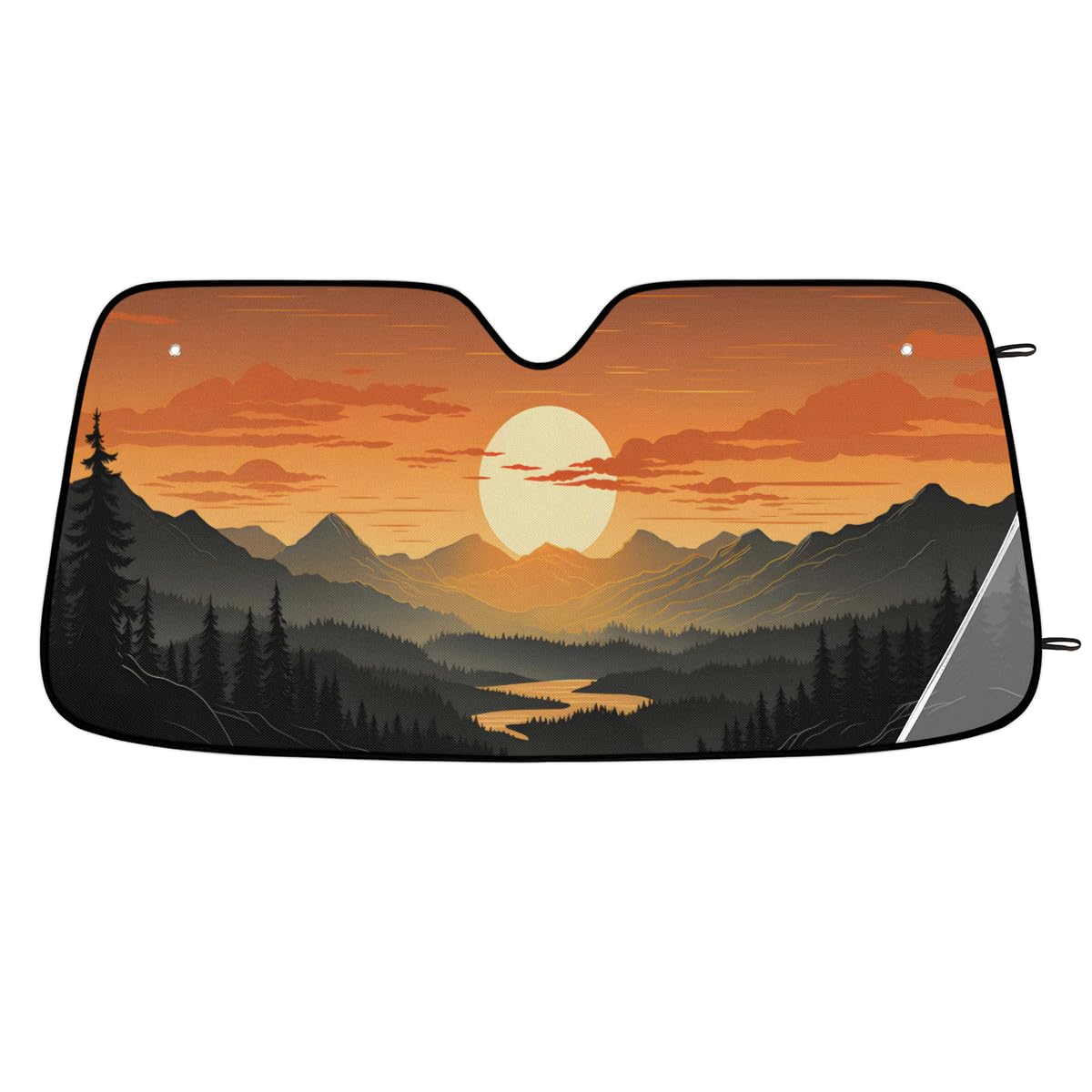 HoneybabySunset Mountain Windshield Sun Shade Foldable Car Shades for Front Windows Windshield Cover with Mirror Cut-Out for Automotive Interior Sun Protection