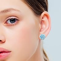 Vista 12 de Handmade Succulent Earrings 13mm Hypoallergenic 925 Sterling Silver Post Soft Ceramic Resin Stud Earrings for Women Sensitive Ears Navy Blue