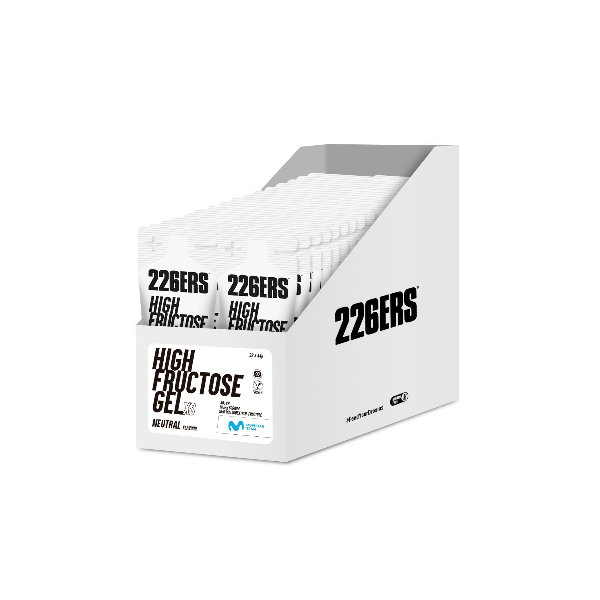 226ERS - High Fructose XS, Energy Gel for Athletes, with Maltodextrin, Sodium, and Fructose, Vegan and Gluten-Free, Carbohydrate Source, Neutral Flavor, 32 Gels x 44 g (32 gels, Neutral)