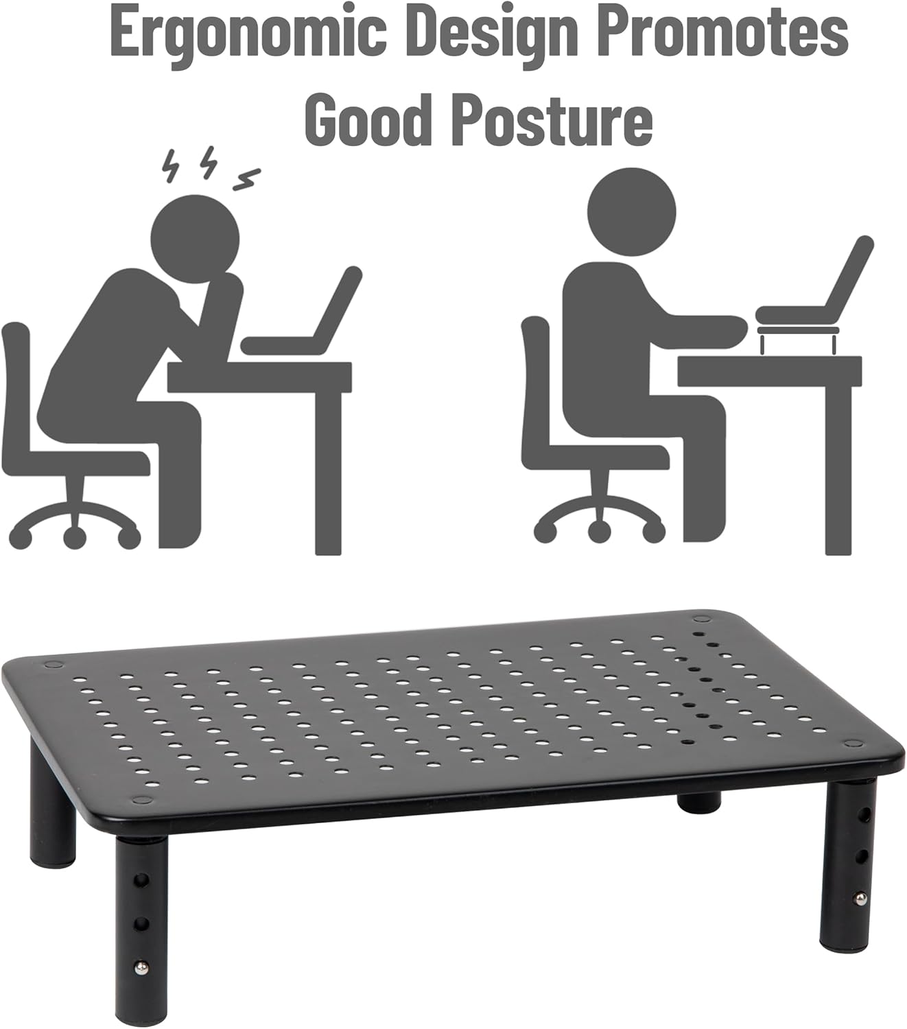 Mind Reader Monitor Stand, Height Adjustable, Ventilated Laptop Riser, Office, Metal, 36.8L x 23.5W x 14H cm, Black - Image 2