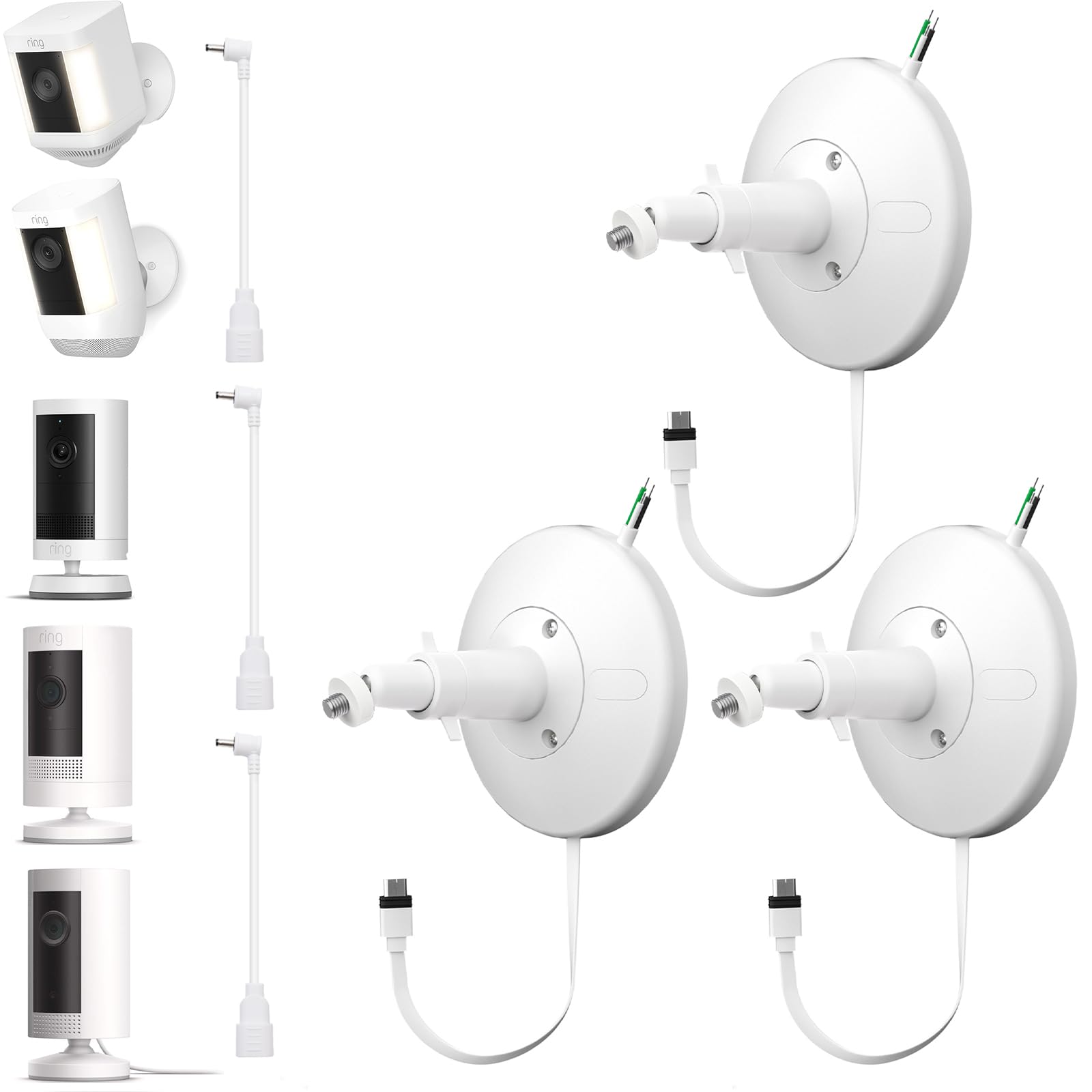 iTODOS Hardwired Kit for Ring Cams (Outdoor Cam Plus, Stick Up Cam, Spotlight Cam Pro/Plus), IP67 Waterproof Design for Outdoor or Indoor Use,White-3Pack