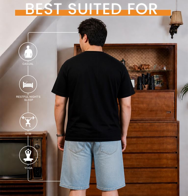 Image of SLEEPY NUTS Men's Everyday Wear Crew Neck Regular Fit T-Shirt | Half Sleeve Solid Plain Casual T-Shirt for Men | Soft Breathable Fabric |