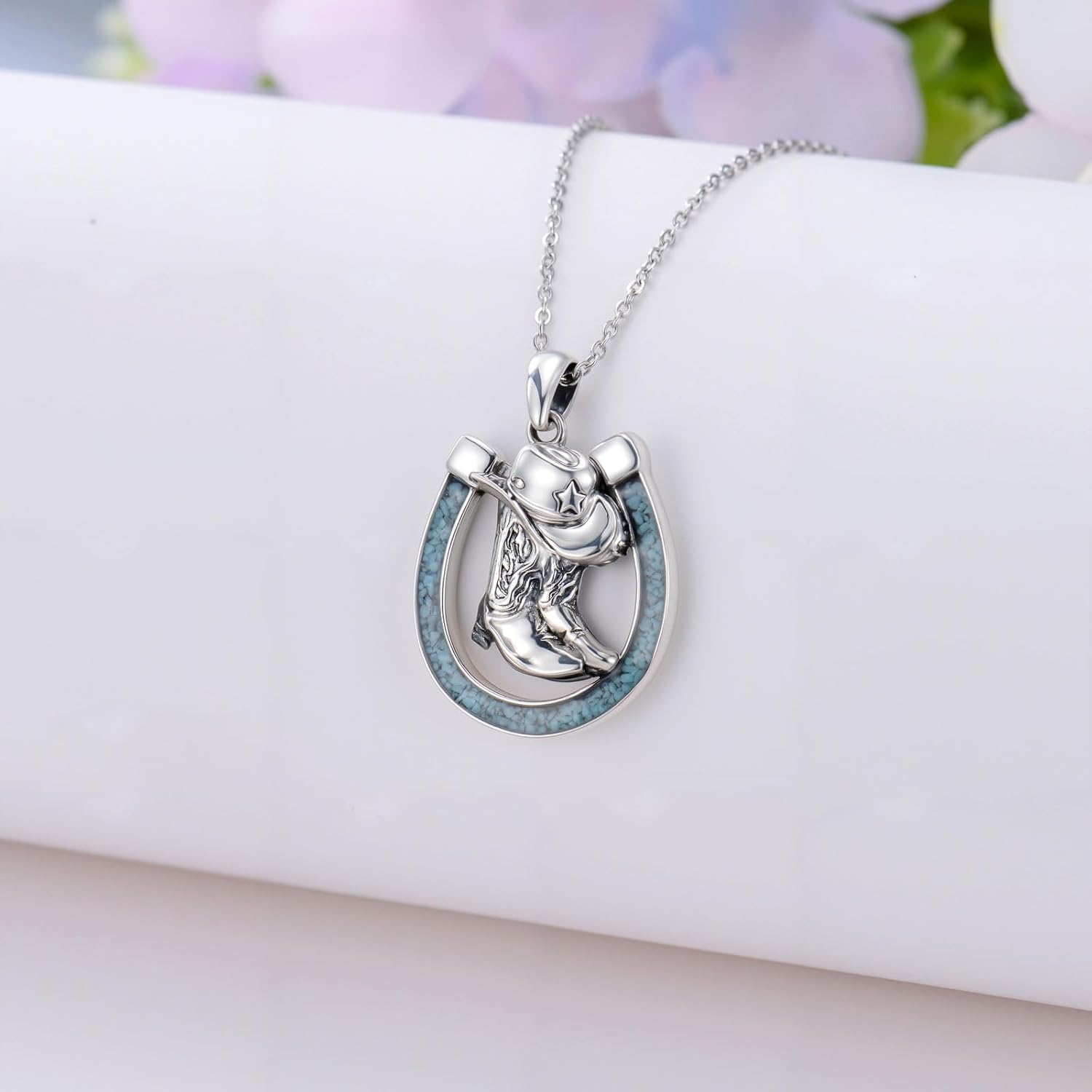 Western Necklace 925 Sterling Silver Turquoise Western Pendant Necklace Country Jewelry Gifts for Cowgirl Cowboy - Image 2