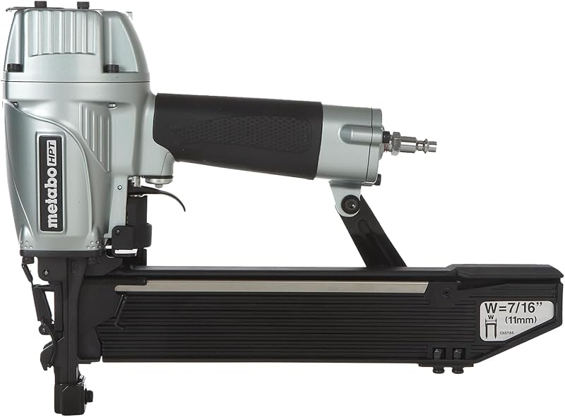 Grapadora de corona estándar Metabo HPT 7/16, calibre 16, neumática, N5008AC2 | Instalación de cubierta de techo y contrapiso, clavadoras eléctricas, grapas de alambre de 1 a 2 pulgadas, herramienta de construcción para marcos
