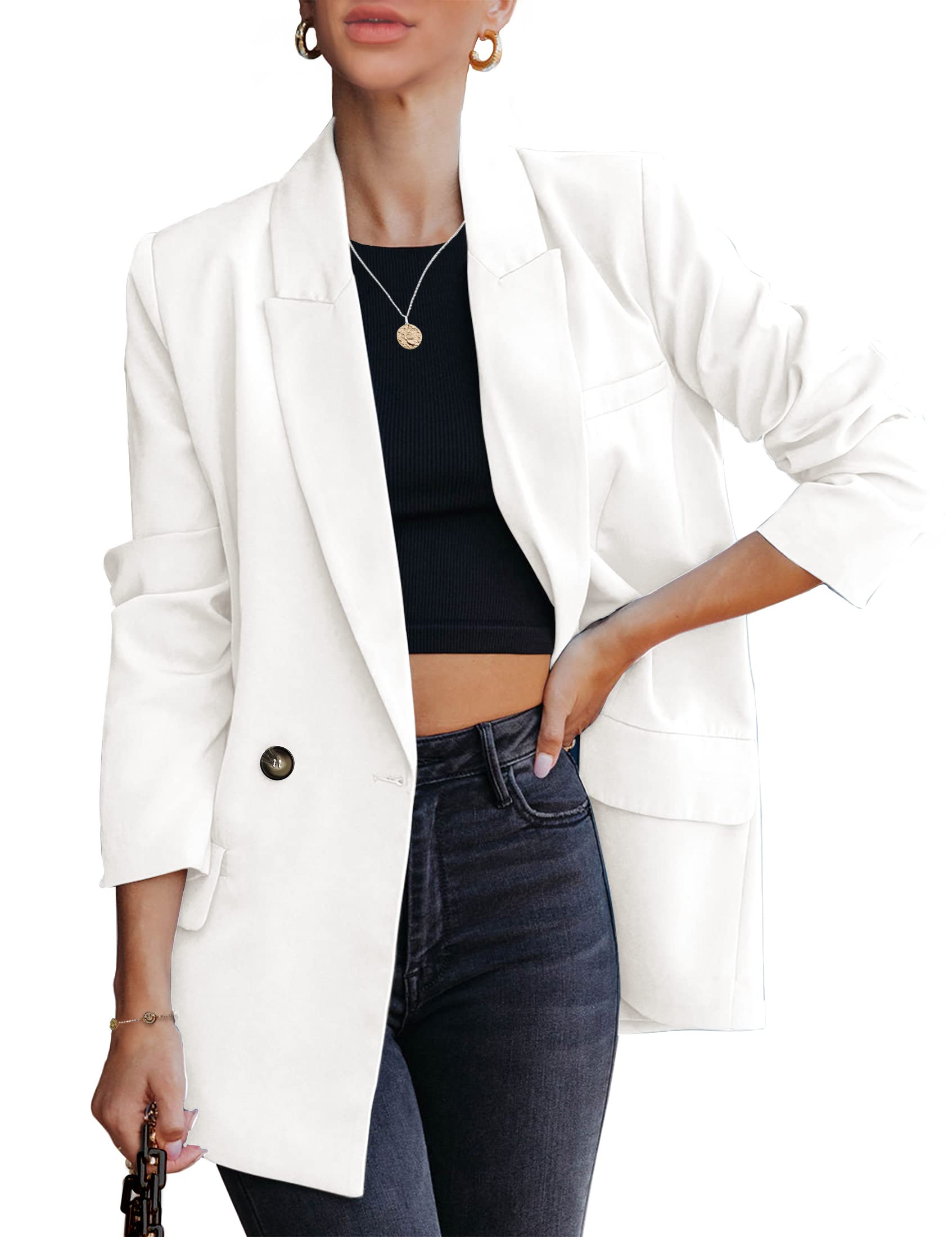 Blazer Jackets for Women Work Casual Office Long Sleeve Fashion Dressy Business Outfits, Brilliant White, X-Large-image-39