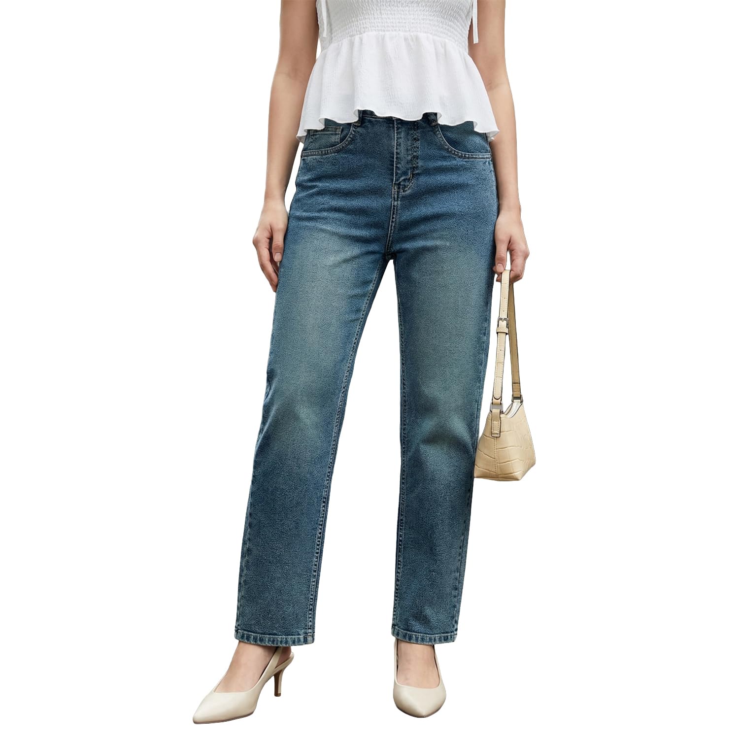 urbano fashion Women's High Rise Straight Fit Washed Jeans Non-Stretchable-picture-47