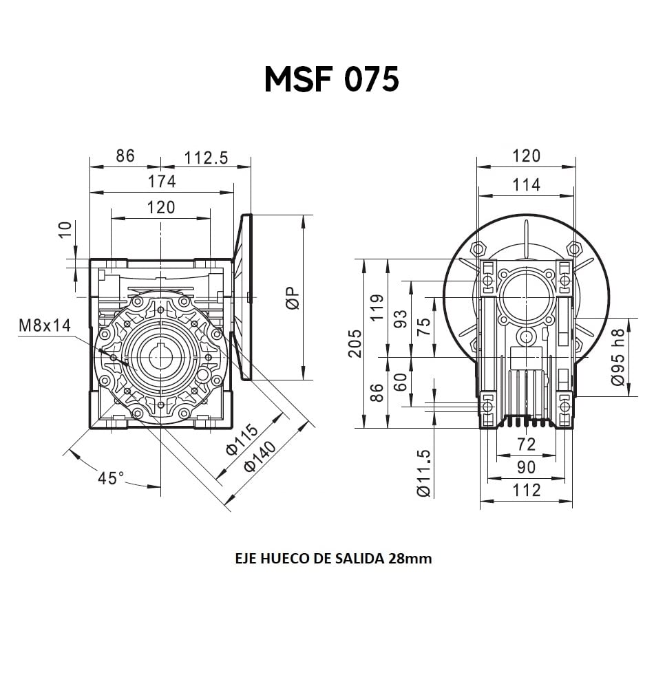 Moteur triphasé 230/400 V 1,1 KW / 1,5 CV (56 tr/min de sortie)