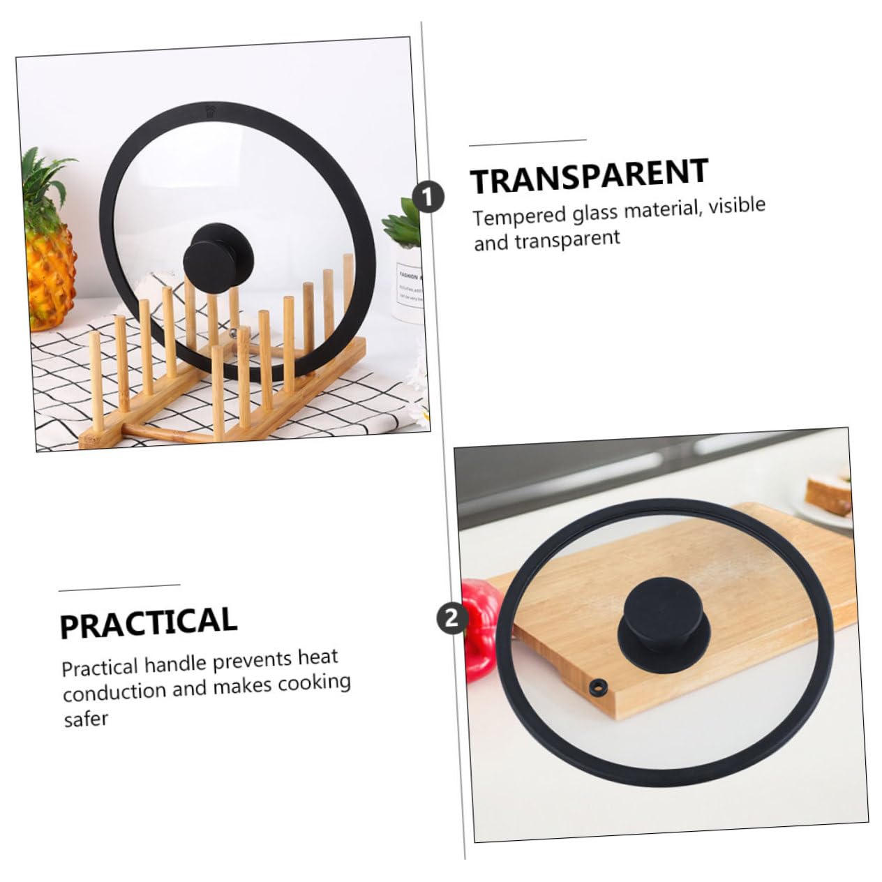 1pièce Couvercle Verre Trempé Avec Bord Silicone Noir Couvercle De Casserole Résistant Chaleur Et Ergonomique Pour Conserver Nutriments Et Saveurs