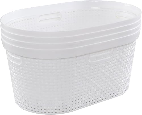 Cestas de plástico para ropa sucia de 42 litros, cestas blancas con asas, juego de 4