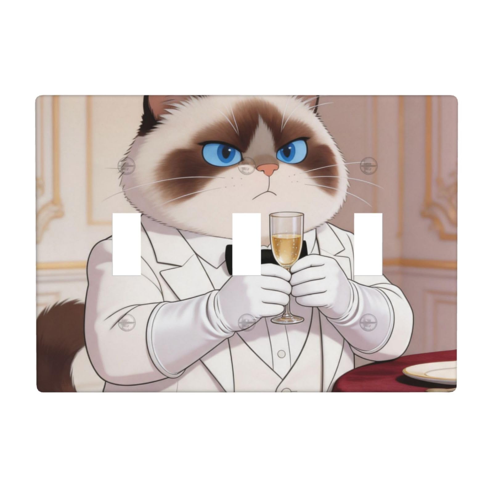 Gentleman Cat 3 Gang Switch Plate Cover-Unbreakable Polycarbonate Wall Plate, Heat Resistant Toggle Switch Decor for Home