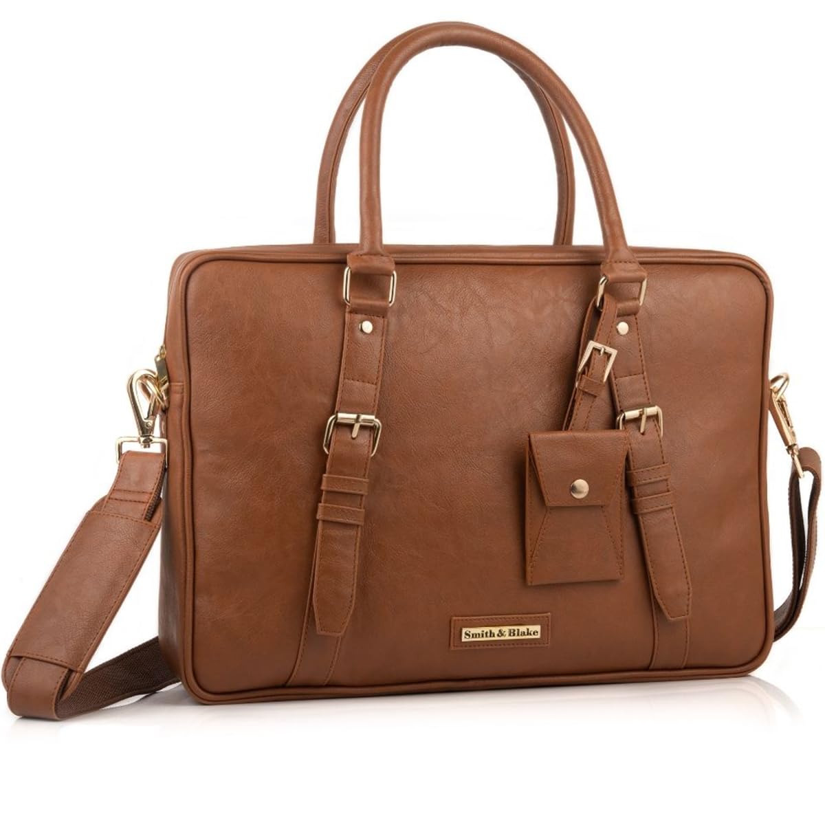 Smith & Blake Laptop Bag for Men - Office Bag Leatherette, Tan Color - Fits 14/15.6 Inch Laptop Macbook - Water Resistant - Shoulder Bag with Trolley Strap - Mocha Tan (B08RDMFLZT) Amazon Price History, Amazon Price Tracker