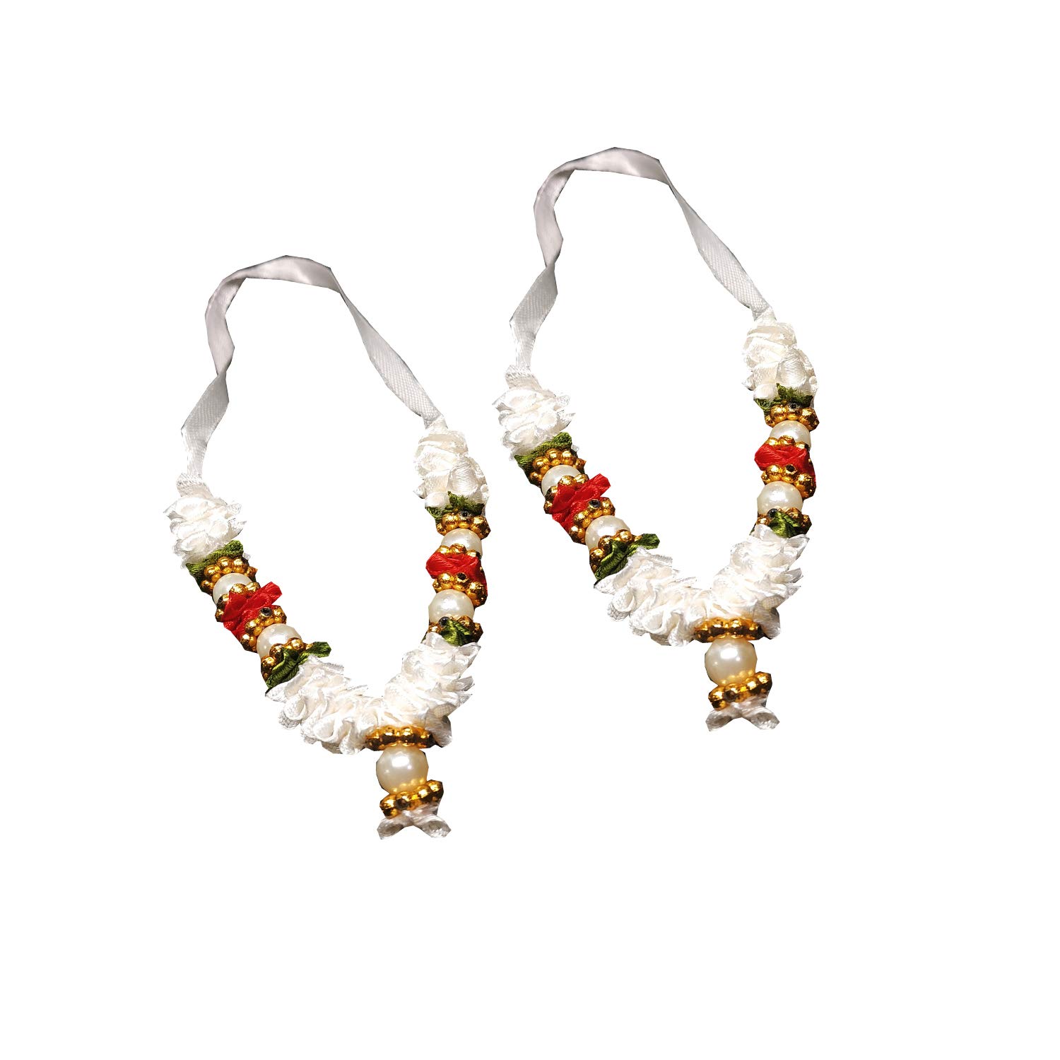 Salvus APP SOLUTIONS Beautiful Garland/Mala Made of Artificial Flower for Idol & Photo Frames, for Temple, Home Decoration, Religious Rituals, and Festivals, Description Set of 2 (White_3 Inch)