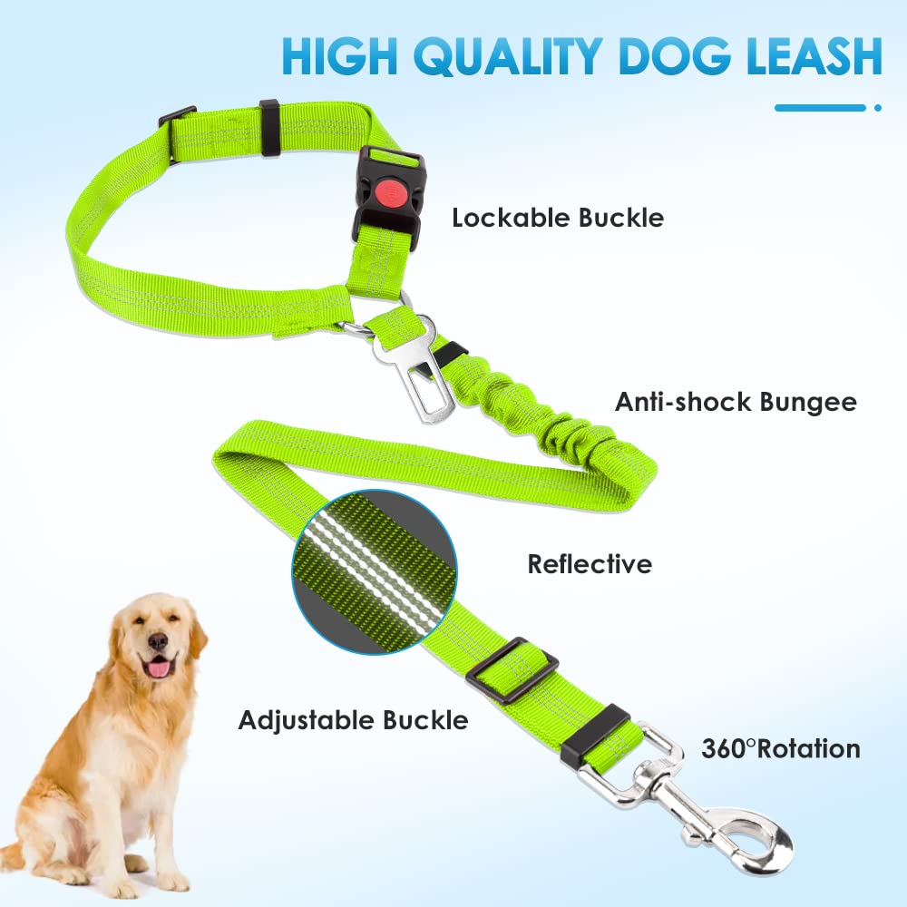 SlowTon Cinturón de seguridad para perros – Cinturón de seguridad 2 en 1 para mascotas, cinturón de seguridad reflectante ajustable para cachorros, arnés elástico para perros en el vehículo (lima,