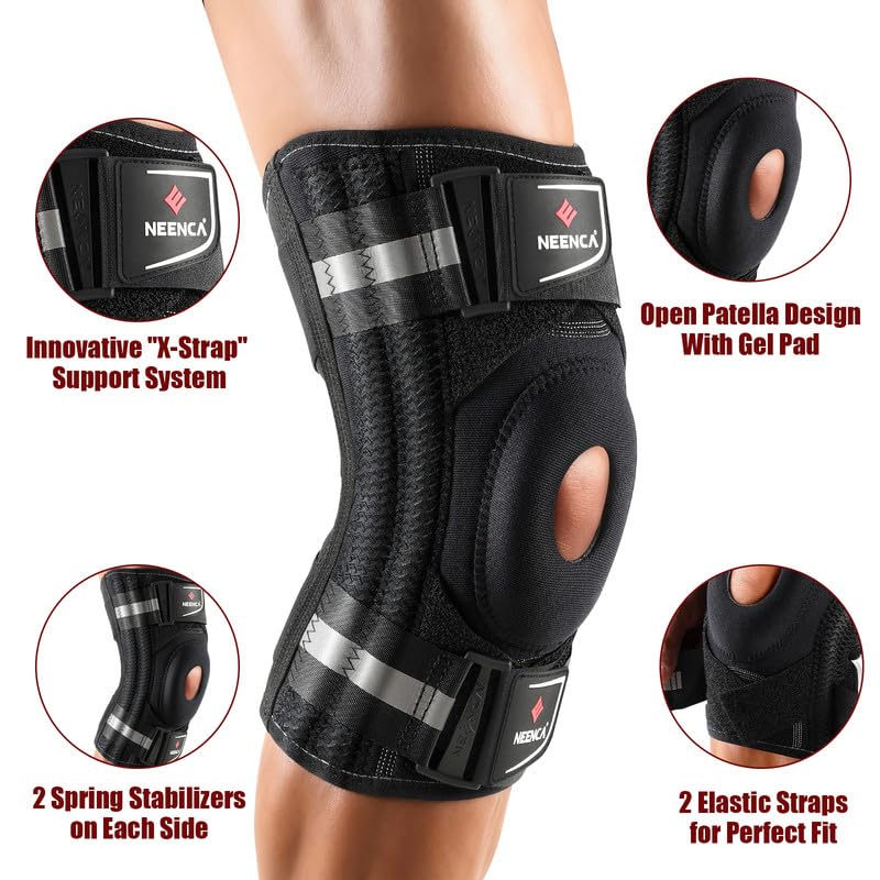 Miniatura 2 de NEENCA Rodillera profesional para dolor de rodilla, soporte de rodilla ajustable con sistema patentado de fijación de correa X, soporte y