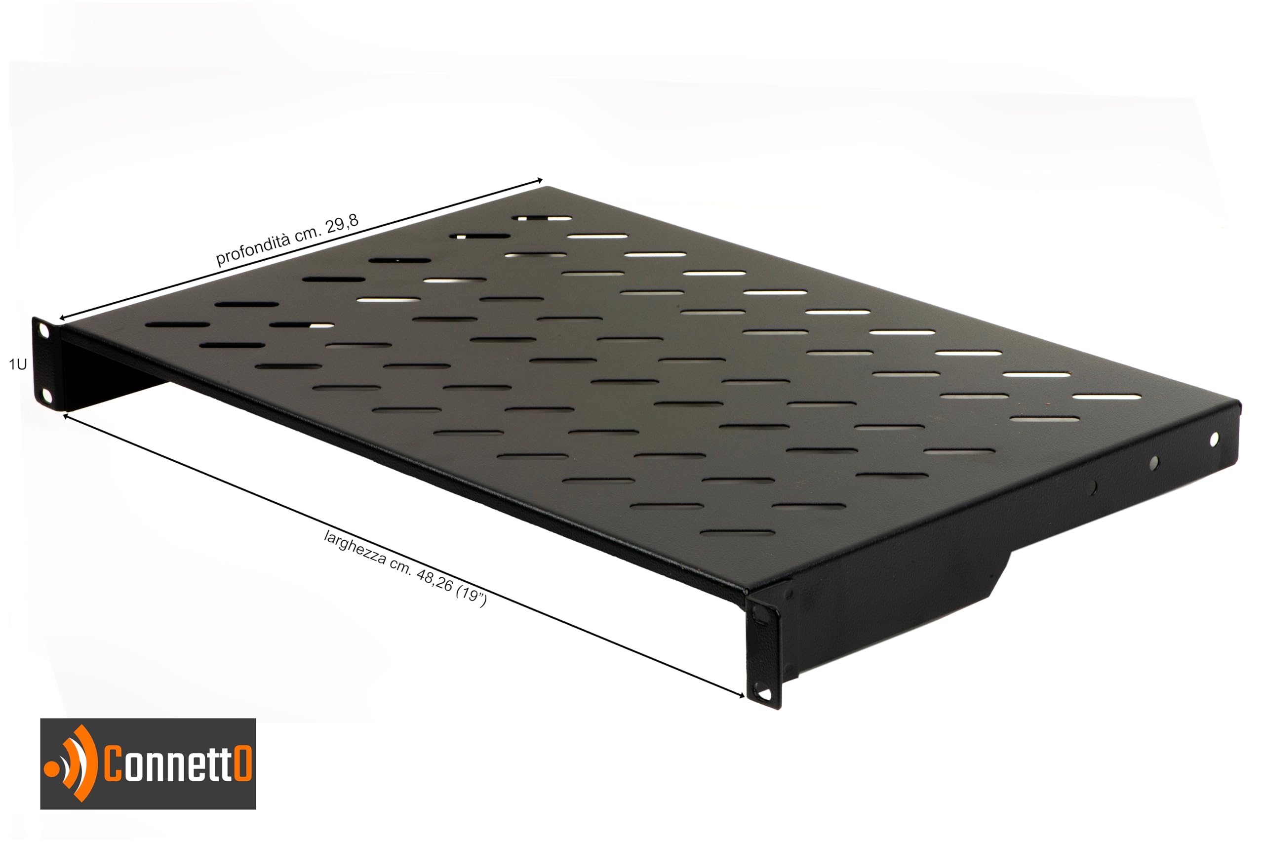 CORIP300N Stahlregal für Rackschrank mit 30 kg Tragfähigkeit und perforierter Oberfläche für Luftzirkulation 48,5 x 30 x 4,5 cm, Farbe Schwarz RAL9005