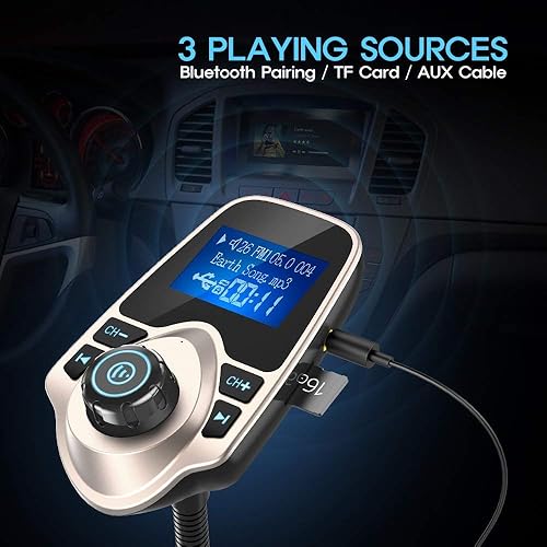 Miniatura 23 de [versión más reciente LED transmisor FM], Nulaxy transmisor de radio FM inalámbrico por Bluetooth para el coche, Negro
