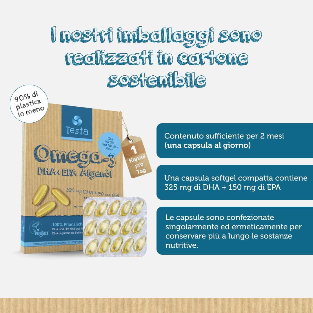 Testa Omega-3 Aceite de Algas cápsulas de 450mg Omega-3 Vegano DHA + EPA - (60 cápsulas) (Paquete de 2)