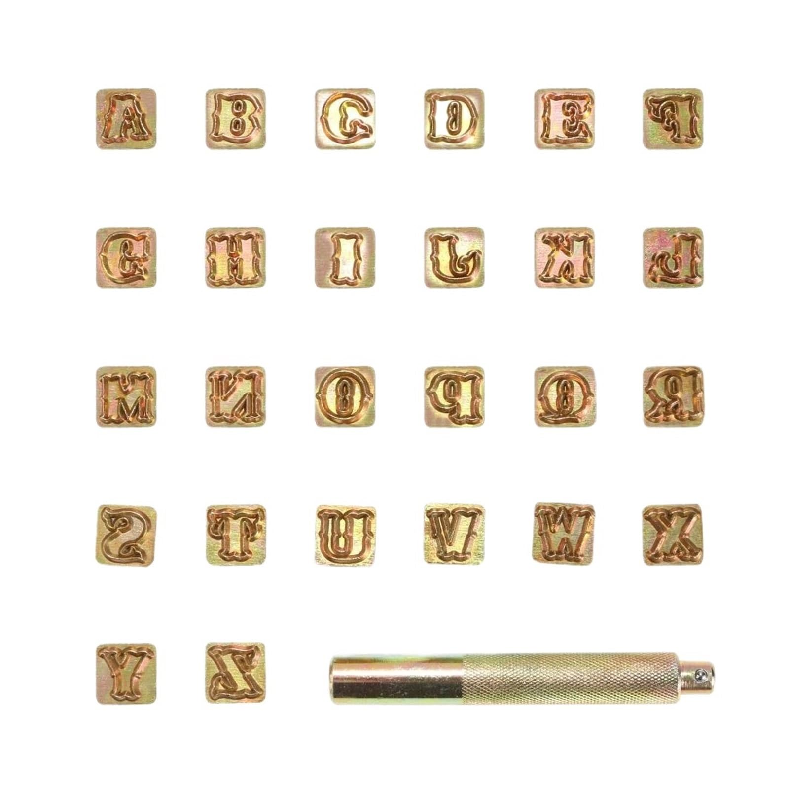 Leather Letter Stamp Set 26 Stamps Zinc Alloy Letters Stamping Symbol Set Leather Marking Tools Metal Punching DIY Craft(Type 5)