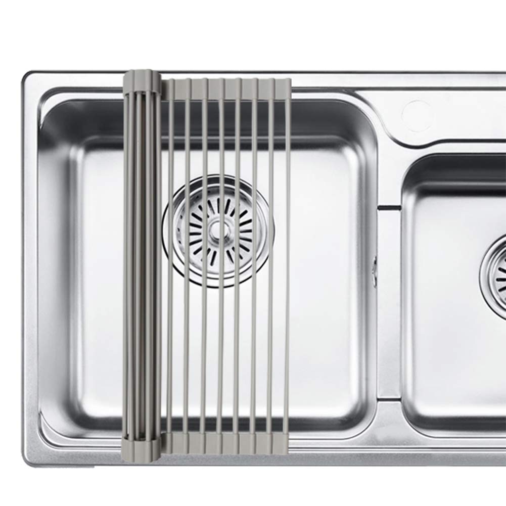 Escurreplatos plegable, grado FDA, sin BPA, suave, para fregadero de cocina, ideal para frutas y veterinarios, color gris claro