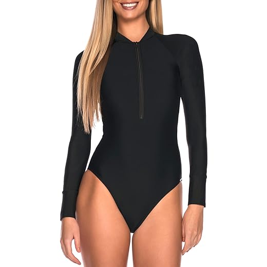 RELLECIGA Maiô feminino de manga comprida Rash Guard com proteção UV para surfe