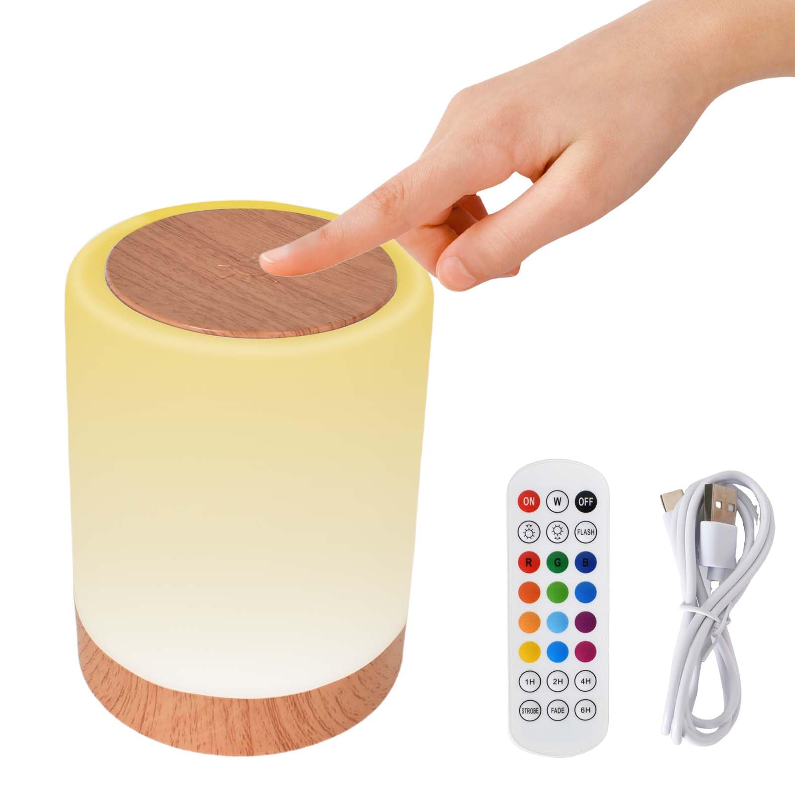Bedside Lamp, LED Table Lamp, Touch Sensor Bedside Lamps, Night Light Touch Dimmable with 13 Colors, Camping Light, Dimmable Warm White Light & Color Changing RGB, for Bedroom, Living Room, Desk