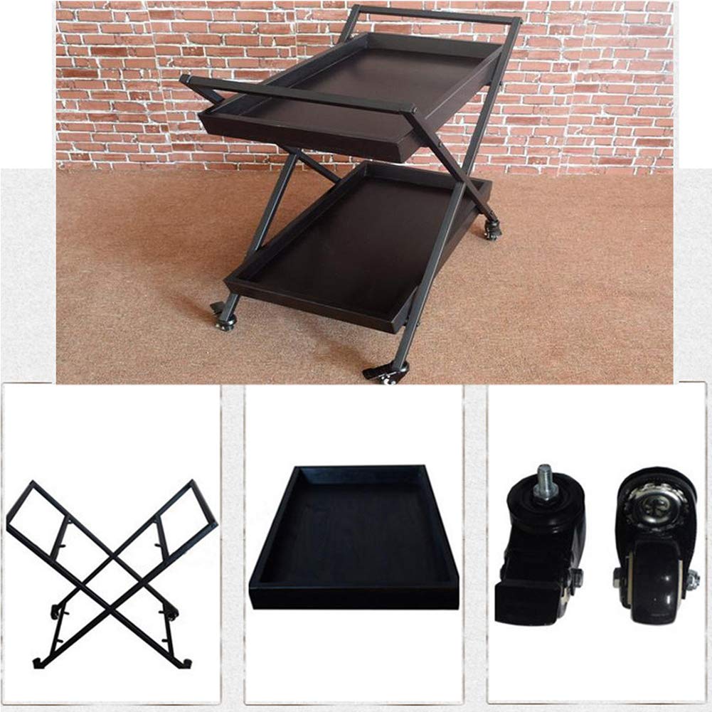 Carritos de bar/Carritos de servicio/Carros de cocina/Carritos de botellero con ruedas con almacenamiento - Carros rodantes industriales - Estantes de 2 niveles para vino, té, cerveza/soporte - Madera