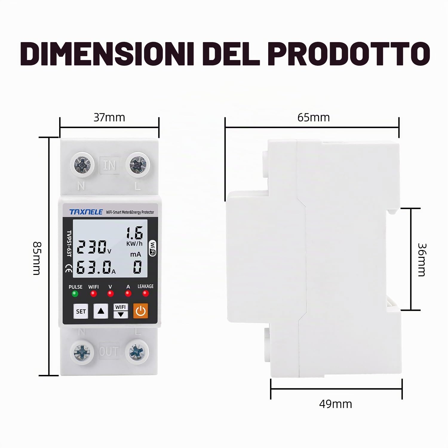 WiFi Misuratore intelligente di energia AC 63A 80-300V WiFi Smart Earth Leakage Over Sotto Protezione di Tensione Interruttore Elettricità Monitor di Energia APP Telecomando Smart Life 230V