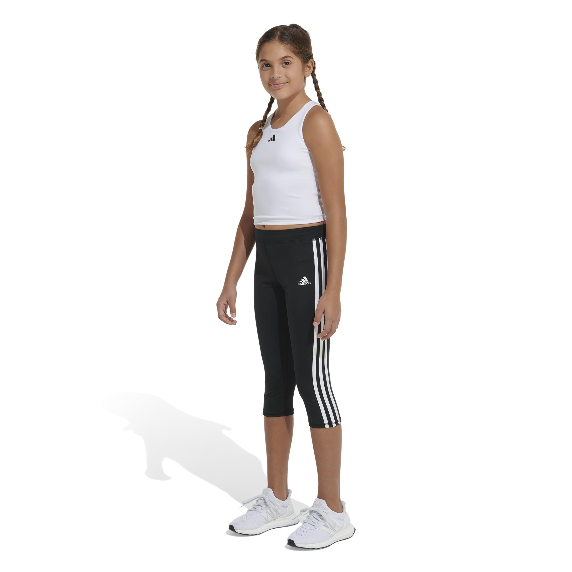 adidas Sujetador deportivo sin mangas de compresi n que absorbe la humedad para ni as, blanco, 10-12