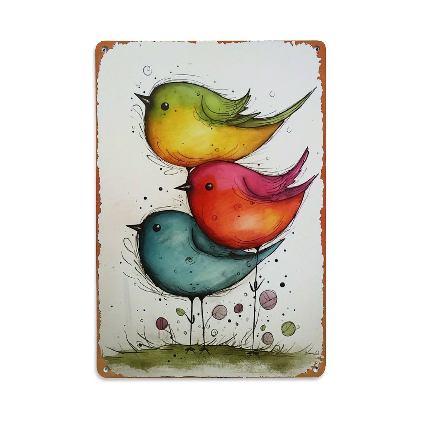 Jdyaojiesheng Vintage Colorful Birds Stacked Together Art Tin Sign Retro Metal Wall Decor Metal Poster, Home Bar Garage Farmhouse Cafe Wall Art Decoration 8X12inches