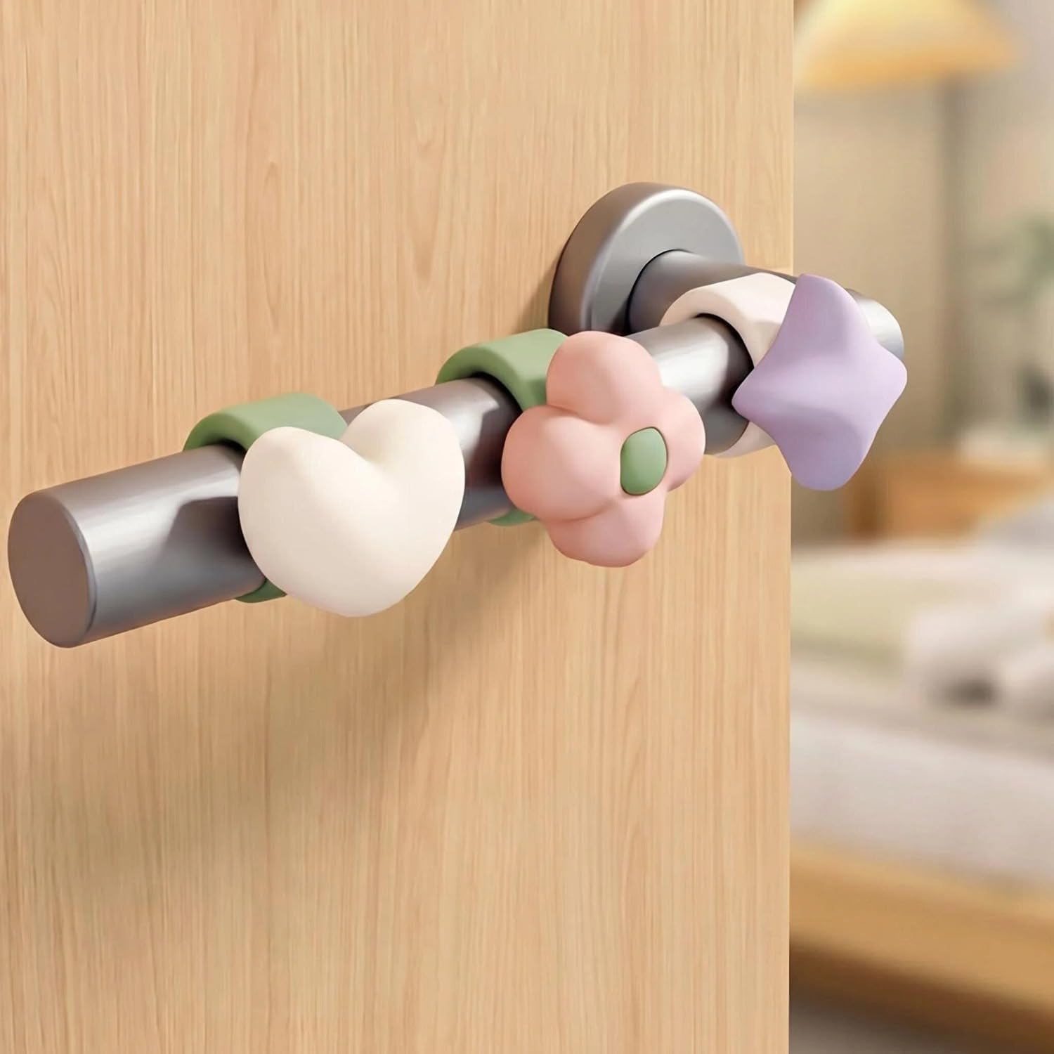 Door Knob Wall Protector (6 PCS),Door Stopper for Wall - Cute Flower, Heart, Star Shape,No Drill Door Bumpers for Walls (Flower+Heart+Star)