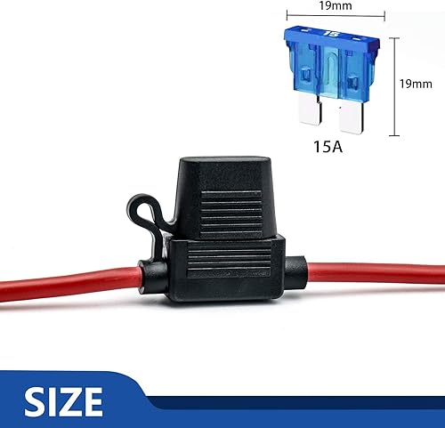 Vista 2 de 10 Pack 14 AWG Inline Fuse Holder - 12V-DC ATC/ATO 14 Gauge Fuse Holder for 15A Blade Fuse