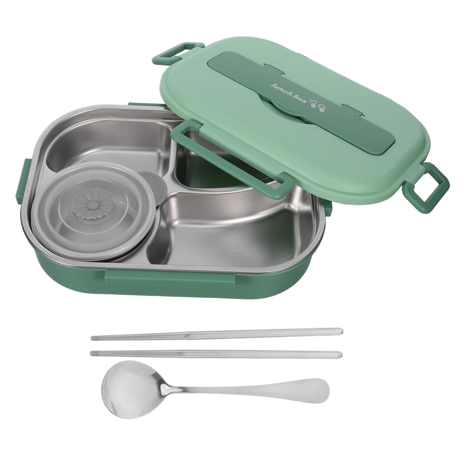 Fiambrera Acero Inoxidable Infantil 1500ml Verde con 4 Compartimentos | Taper de Acero Inoxidable con Tapa, Caja de Refrigerio Bento, Bento Box, Loncheras para Decoracion Colegio