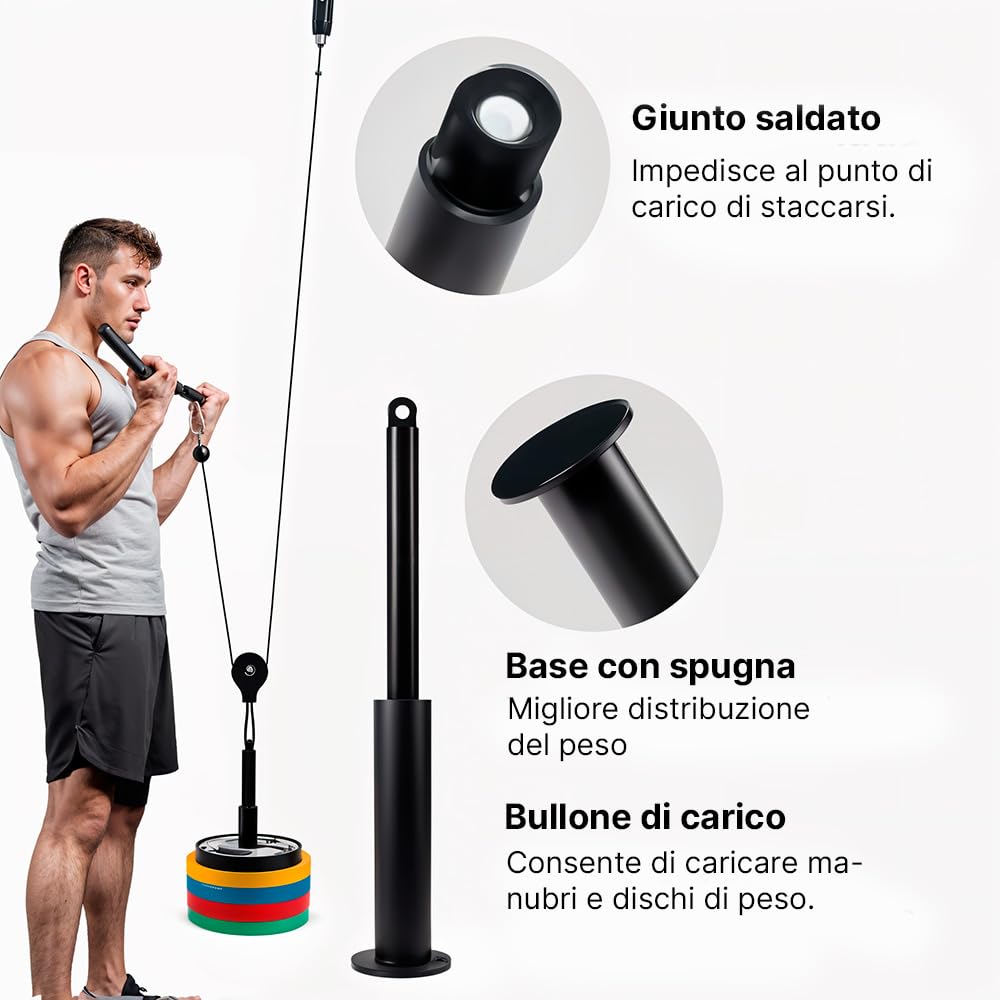 ManiBoom Kit Carrucola Palestra (204 kg) - Carrucola per Sollevamento Palestra con Barra 2 in 1, Corda Tricipiti e Maniglie per Home Gym