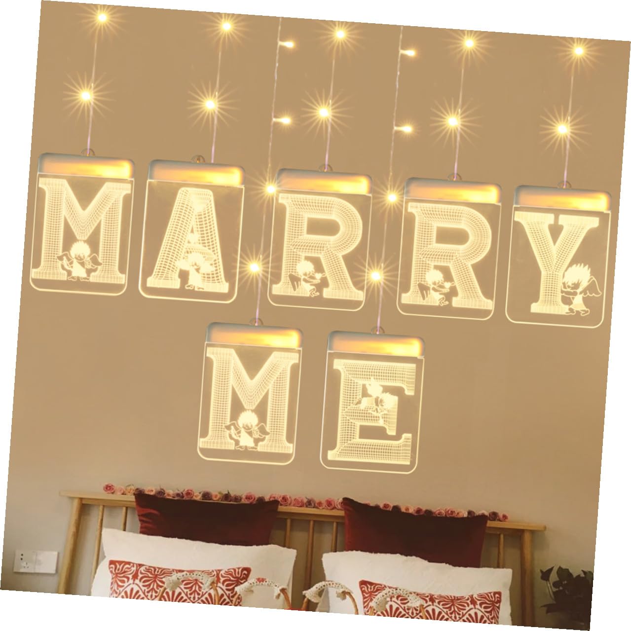 Heirate Mich USB LED Lichterkette, Beige Acryl, Romantisch | Warmweißes Licht, Flammenlos und Stromsparend, für Party und Tischdeko