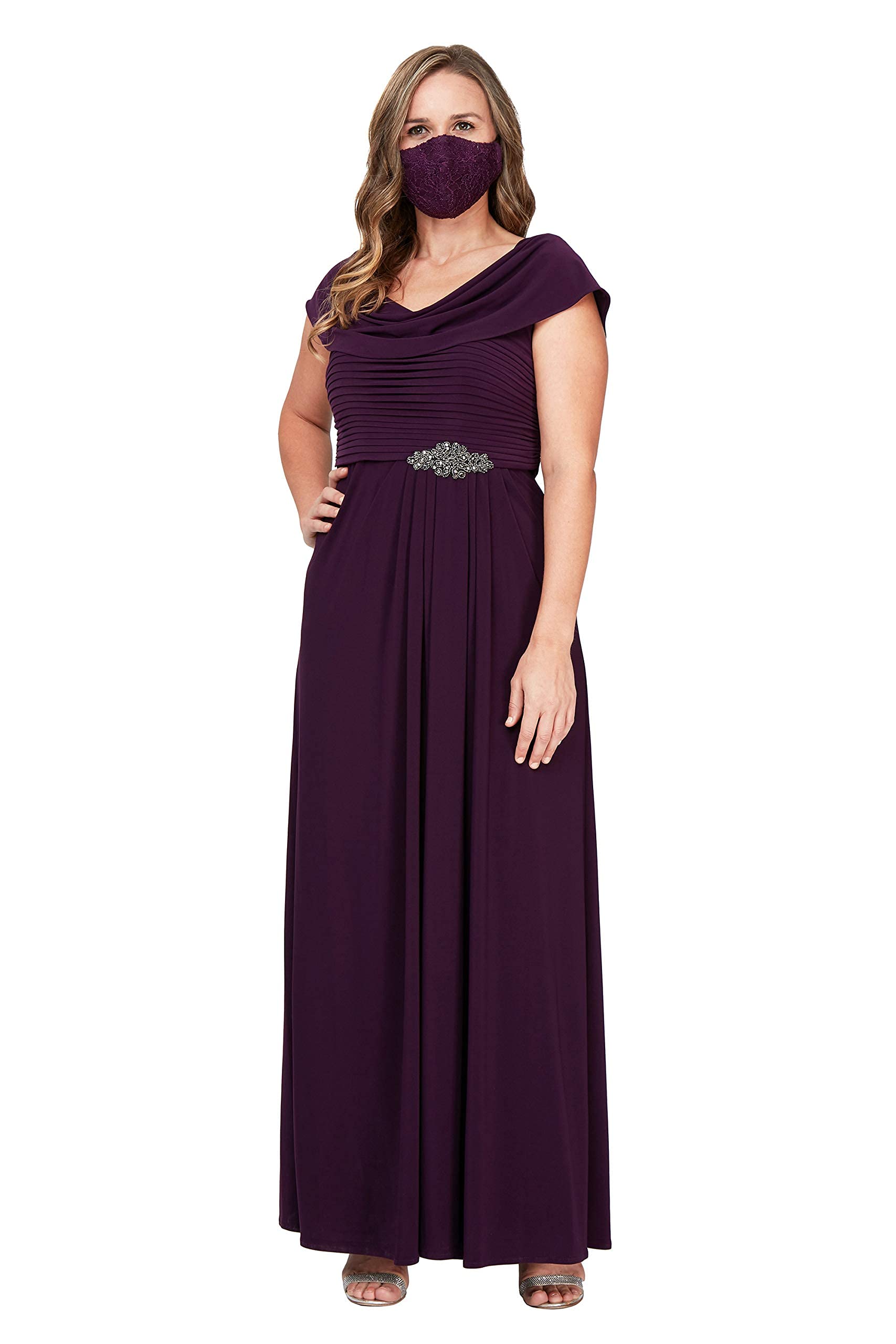 Alex Eveningswomens Plus Size Long Cowl Neck A Line Dress