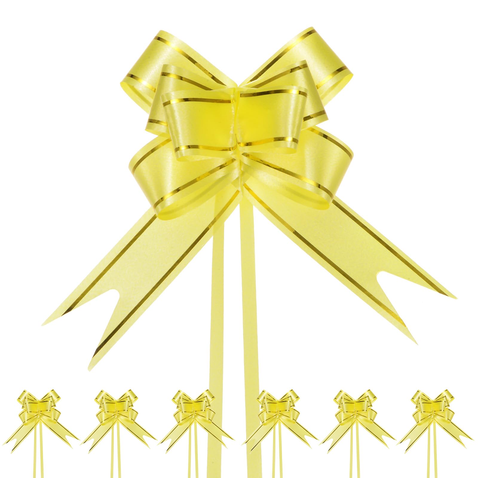 M METERXITY 200-Pack Ribbon Pull Bows, 3.74 Inch / 9.5cm Plastic Gold Edge Ribbon Bows for Gift Wrapping/Wedding/Flowers/Baskets Decorations, Satin