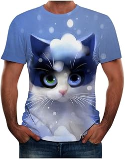 Jhualeek T-Shirt décontracté à Manches Courtes pour Homme avec imprimé Chat, Confortable et Respirant