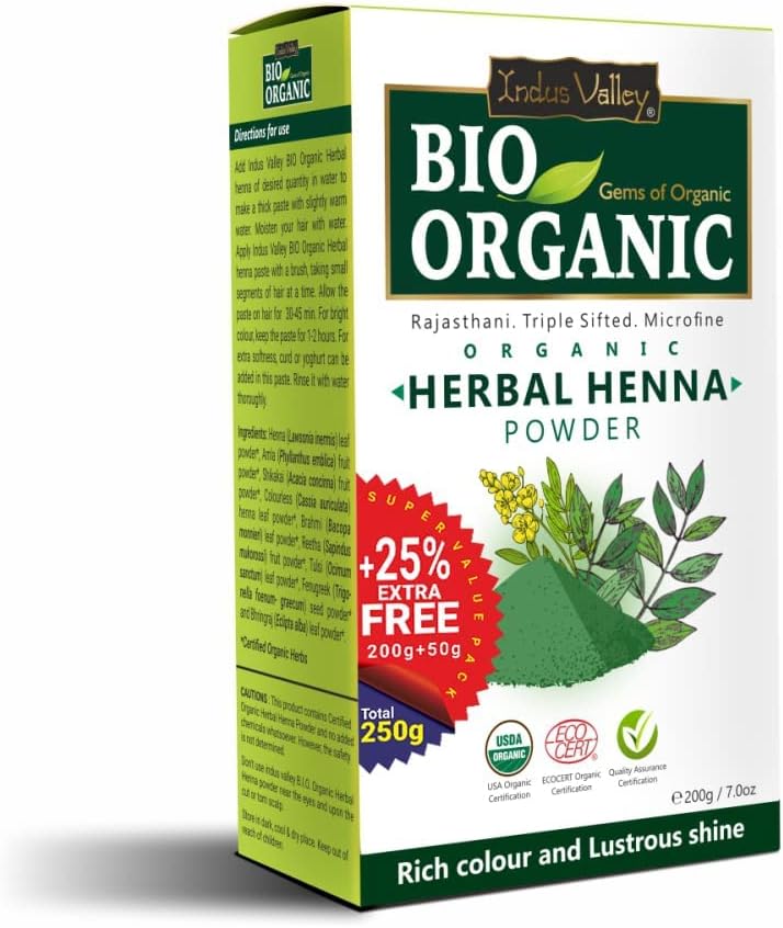 INDUS VALLEY Bio Organic Herbal Henna Powder (200g+50g) - Green