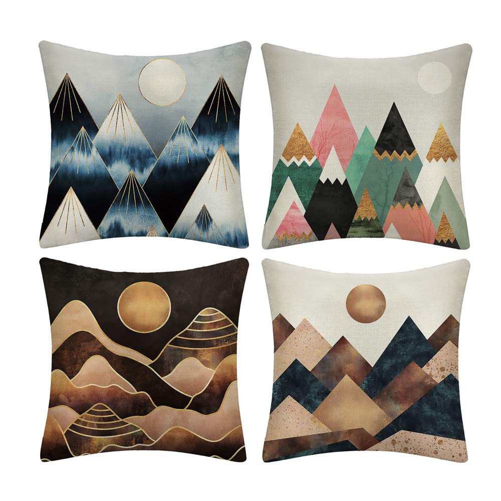 Cushion Covers Set of 4 Flowers Pattern Cotton and Linen Pillowcase Home Decor for Sofa Car Bedroom 18x18 Inch (Moon, 18"X18")