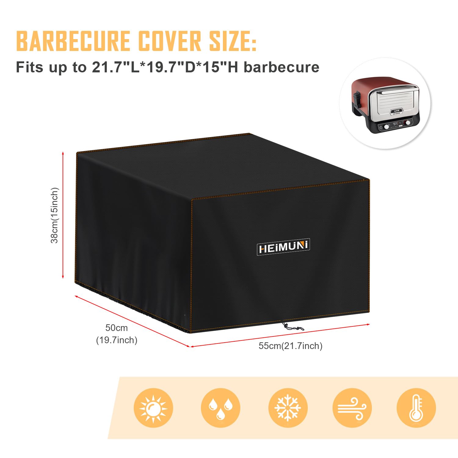 Funda para Barbacoa Exterior Impermeable, 55x50x38cm Funda Protectora para Barbacoa 420D Oxford Funda Parrilla Exterior Cubierta BBQ de Parrilla para Ninja Woodfire OO101UK - 3