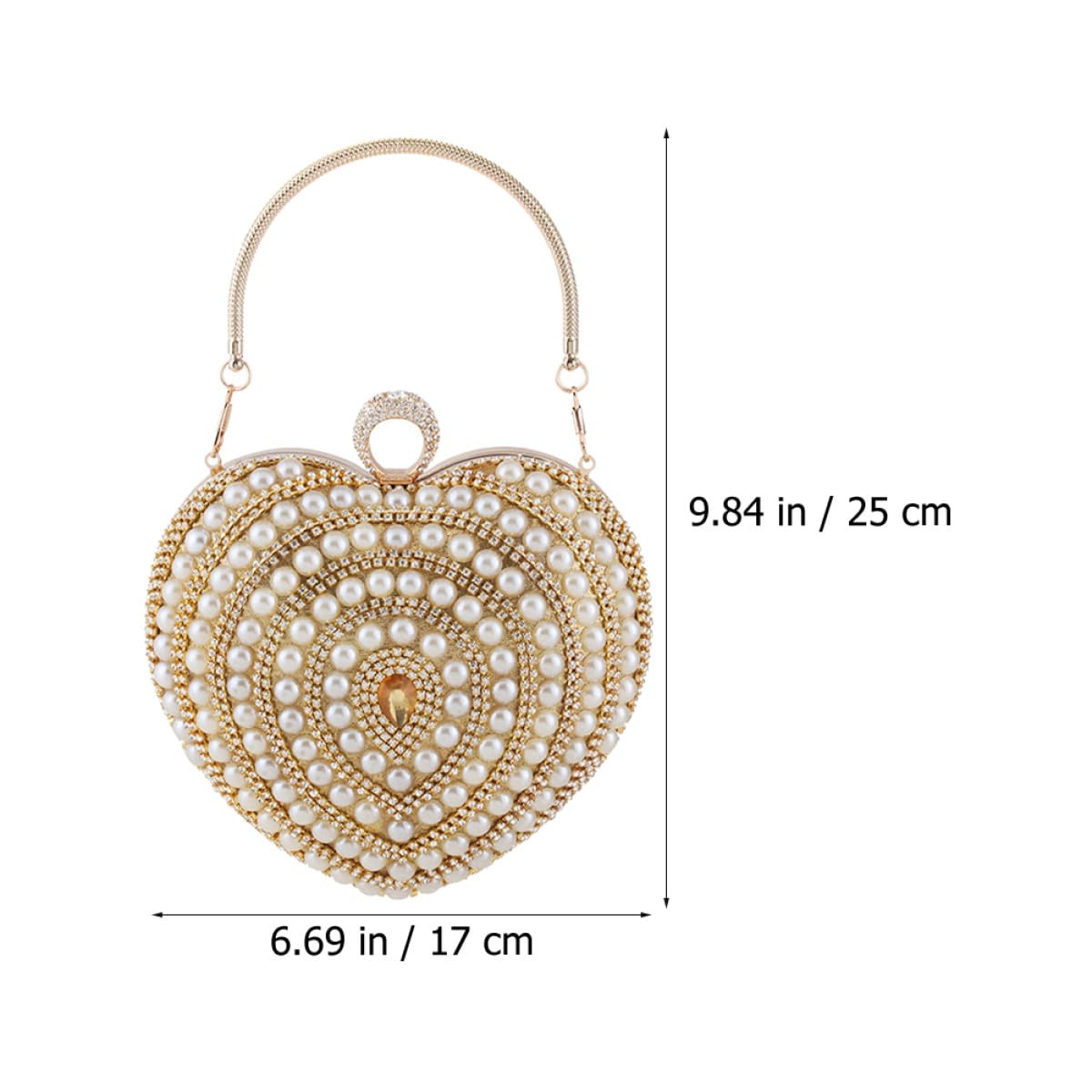 DOITOOL Borsa da Sera Donna Elegante a Forma di Cuore Decorazioni di Cristalli Dorati in Poliestere e Metallo per Feste e Matrimoni Raffinati