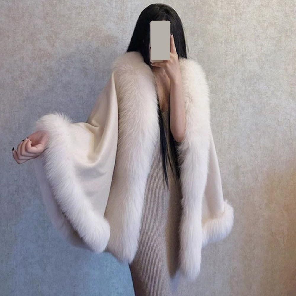 Poncho Donna Poncho autunno inverno da donna, scialle di lana, mantello alla moda, cappotto in pelliccia sintetica, elegante cardigan