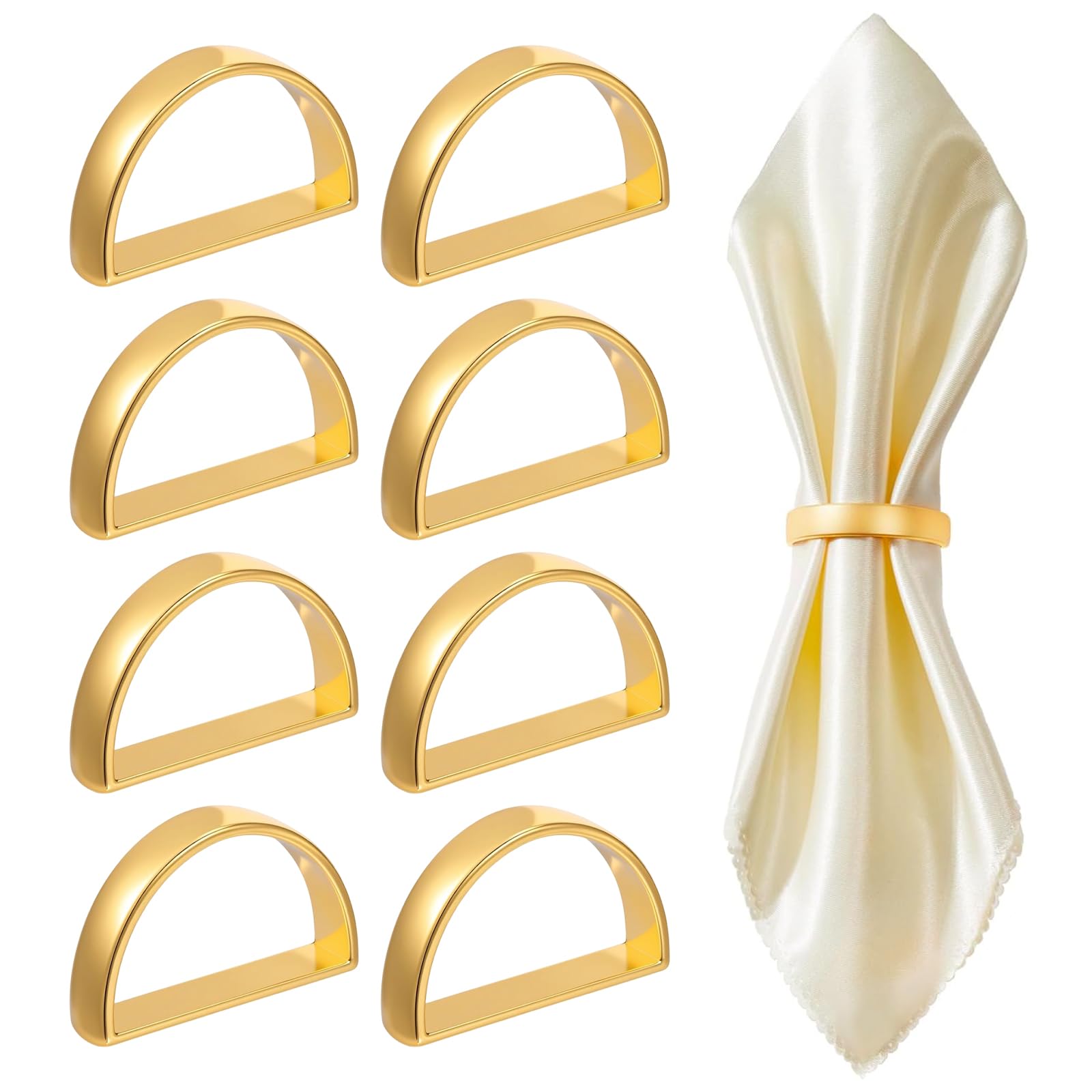 8 Pieces D-shaped Napkin Rings, Gold Metal Semicircle Buckles, Table Holders for Wedding Reception, Christmas Celebration and Daily Dinner Parties
