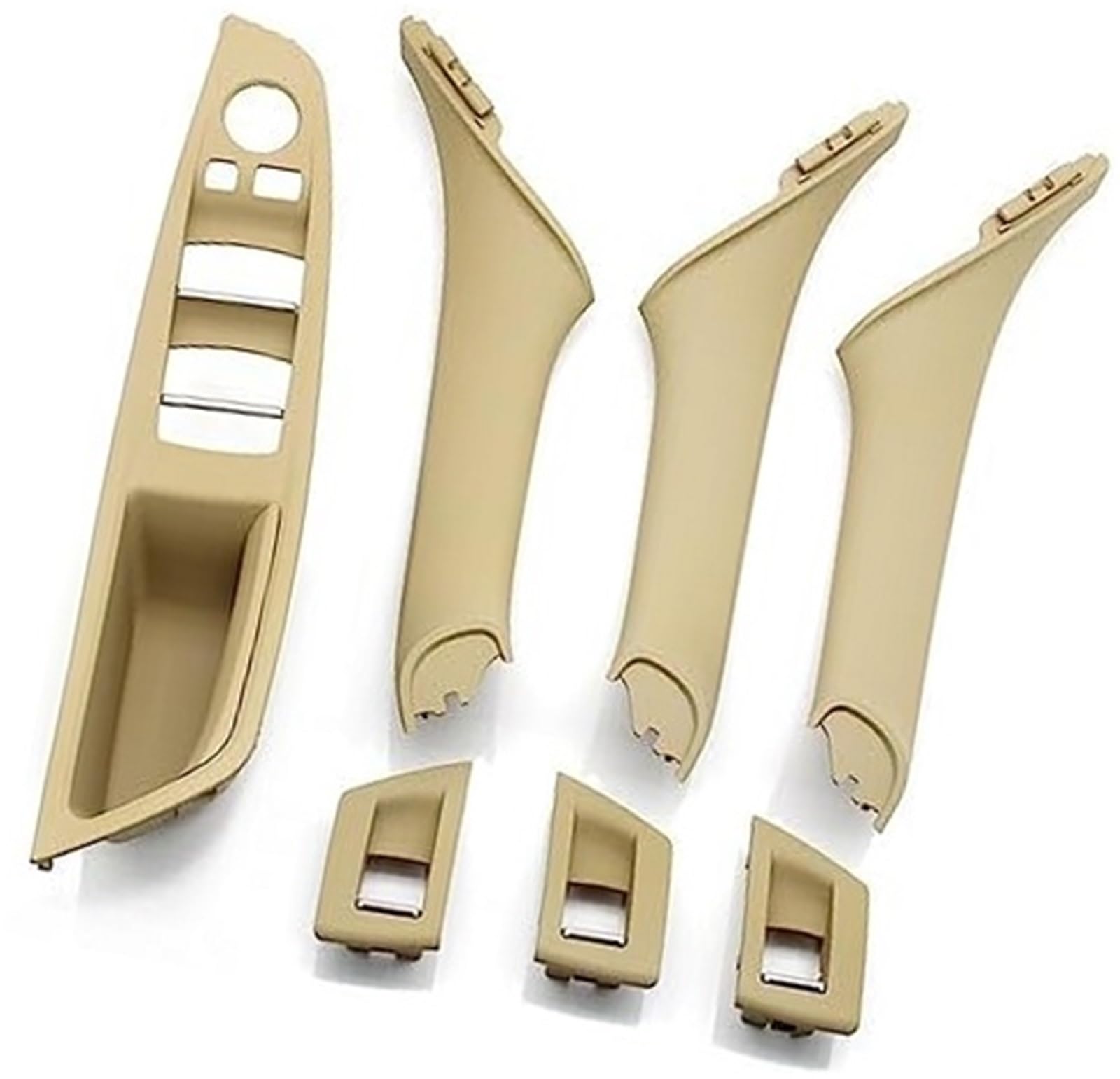 Yurefax Car Door Handle Trim Ponnyc Car Inner Interior Door Handle 7Pcs Lhd Panel Pull Trim Set Window Switch Armrest Pane, for BMW, for 5 for Series F10 F11(Beige)