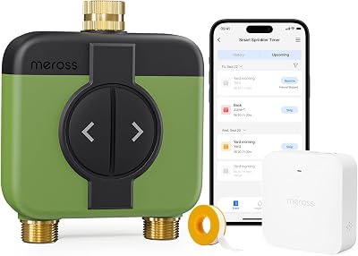 Meross WiFi Water Timer MST200, 2-Zone Irrigation Timer with Brass Inlet and Outlet, Smart Hose Timer with Automatic Watering & Consumption Monitor, Works with Apple HomeKit, Alexa, Google Home