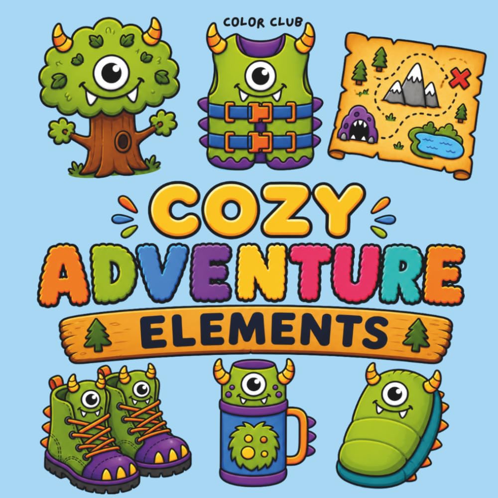 Cozy Adventure Elements: Bold and Easy Coloring Book