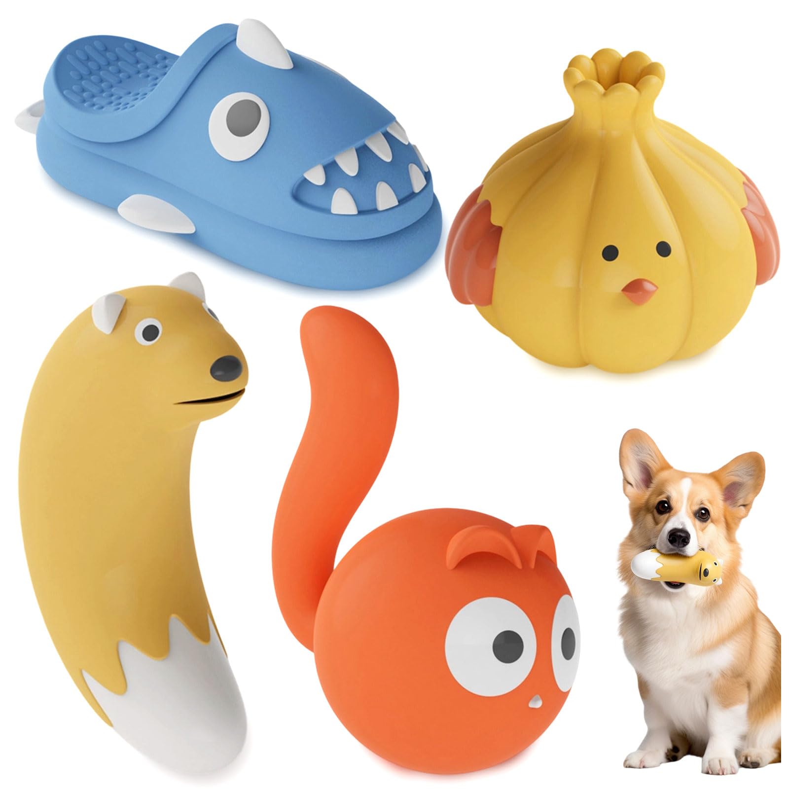 Yibang 4Pcs Latex Squeaky Dog Toys - Puppy Companion and Retrieval Toy